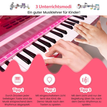 Dětské klávesy s 37 klávesami a stoličkou, elektronické piano, 47 x 37 x 70 cm, růžové