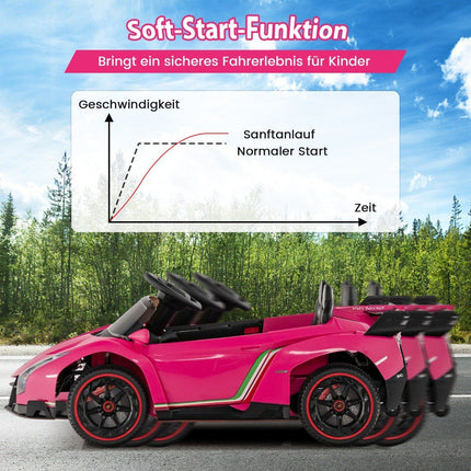 Dětské elektrické auto Lamborghini s dálkovým ovládáním, LED světlomety, klaksonem a hudbou, dětské autíčko růžové