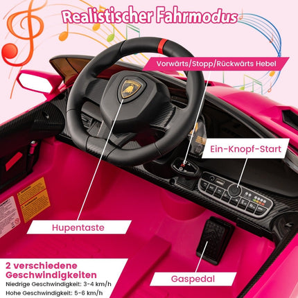 Dětské elektrické auto Lamborghini s dálkovým ovládáním, LED světlomety, klaksonem a hudbou, dětské autíčko růžové