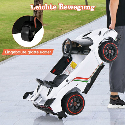 Dětské elektrické auto Lamborghini s dálkovým ovládáním, LED světlomety, klaksonem a hudbou, bílé