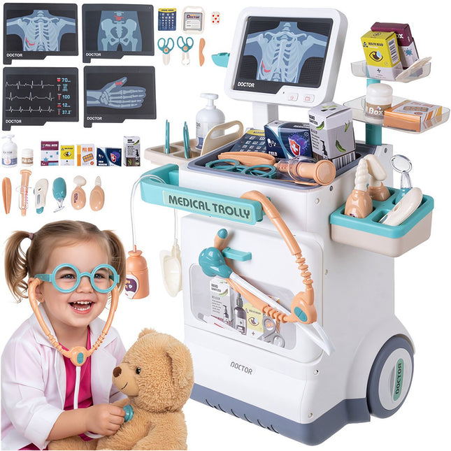 Dětský doktorský set s vozíkem a EKG, 26 dílů