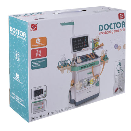 Dětský doktorský set s vozíkem a EKG, 26 dílů
