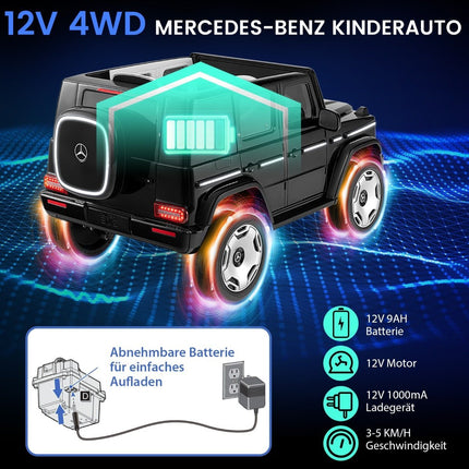 Dětské elektrické auto Mercedes-Benz s dálkovým ovládáním 2.4G a světlometem, elektrické vozítko 12V, černé