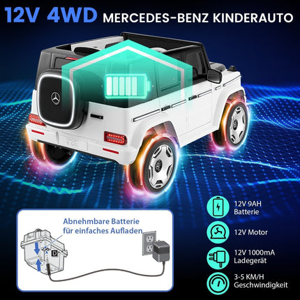 Dětské elektrické auto Mercedes-Benz s dálkovým ovládáním 2.4G a světlometem, elektrické vozítko 12V, bílé