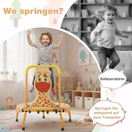 Dětská mini trampolína s madlem, motiv žirafy, 71cm