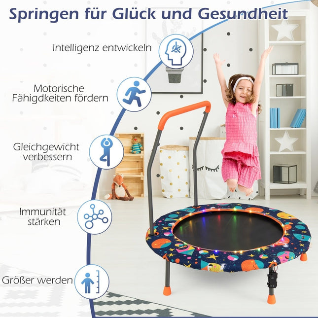Dětská mini trampolína s LED světly, odnímatelné madlo