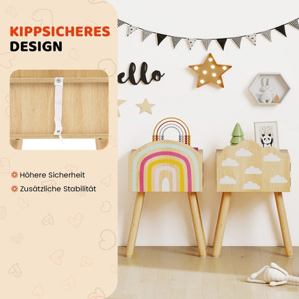 Children's Nightstand Set of 2 with Storage, Wood Legs
