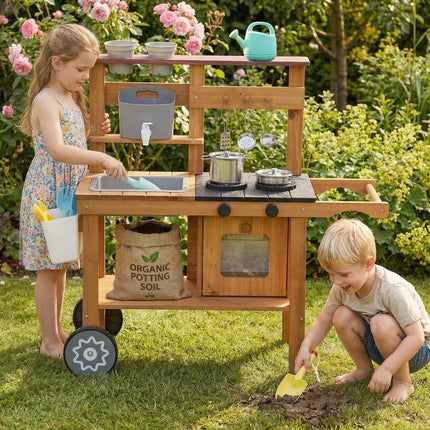 Dětská venkovní bahenní kuchyňka s dřezem a kolečky, 3-6 let