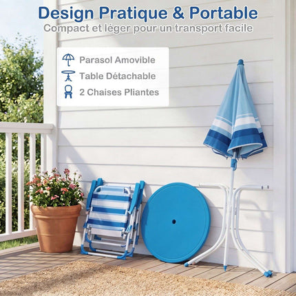 Children's Picnic Table Set with Adjustable Parasol, Blue
