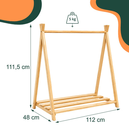 Dětský borovicový stojan na oblečení, přírodní povrch, 111.5 cm