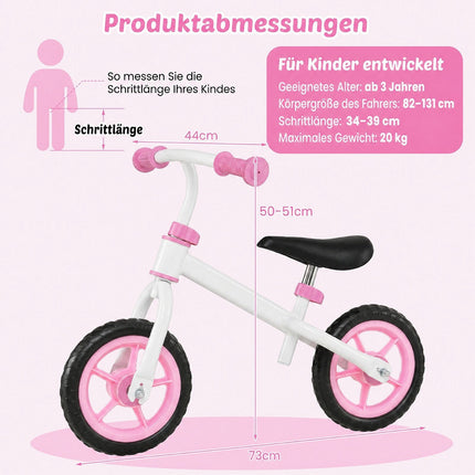 Children's Pink Balance Bike, Adjustable Handlebar, 2.5 kg