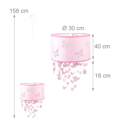 Children's Pink Butterfly Pendant Lamp with Mobile