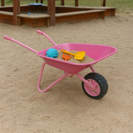 Kinder-Schubkarre aus Metall (rosa) – Gummirad, Griffe