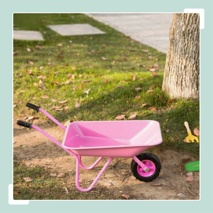 Kinder-Schubkarre aus Metall (rosa) – Gummirad, Griffe