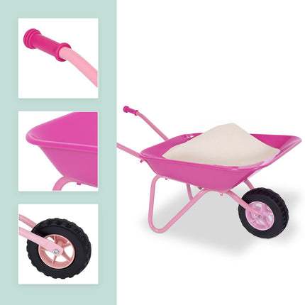 Kinder-Schubkarre aus Metall (rosa) – Gummirad, Griffe