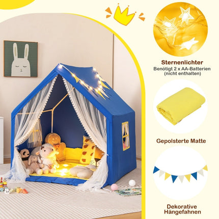 Kinder Spielzelt mit waschbarer Baumwollmatte, Blau