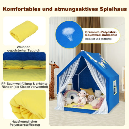 Kinder Spielzelt mit waschbarer Baumwollmatte, Blau