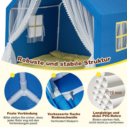 Kinder Spielzelt mit waschbarer Baumwollmatte, Blau
