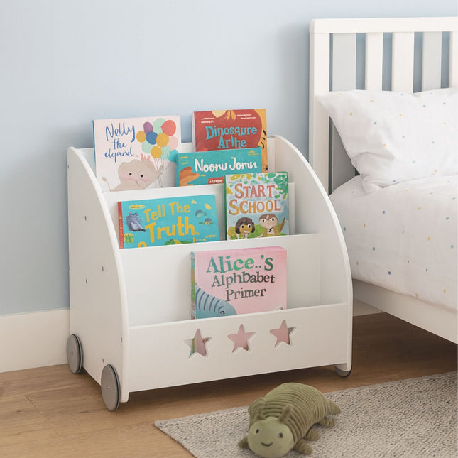Kinderboekenkast op wieltjes, sterpatroon, MDF