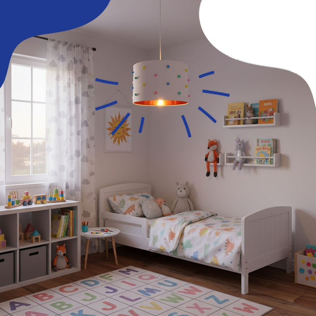 Lampa do dětského pokoje s barevnými bambulemi