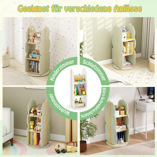 Draaibare kinderboekenkast, 3-laags, 5 open planken, groen