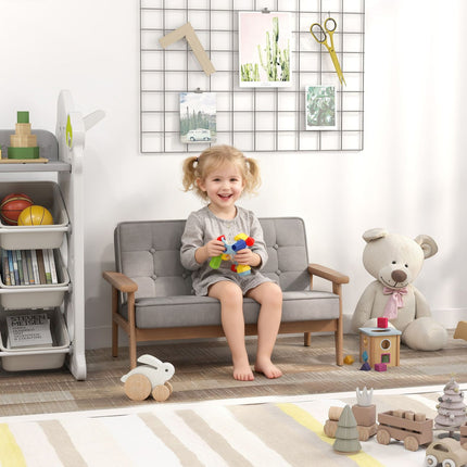 Children's Sofa, Velvet Look, Wood Frame, Ages 3-15, Gray