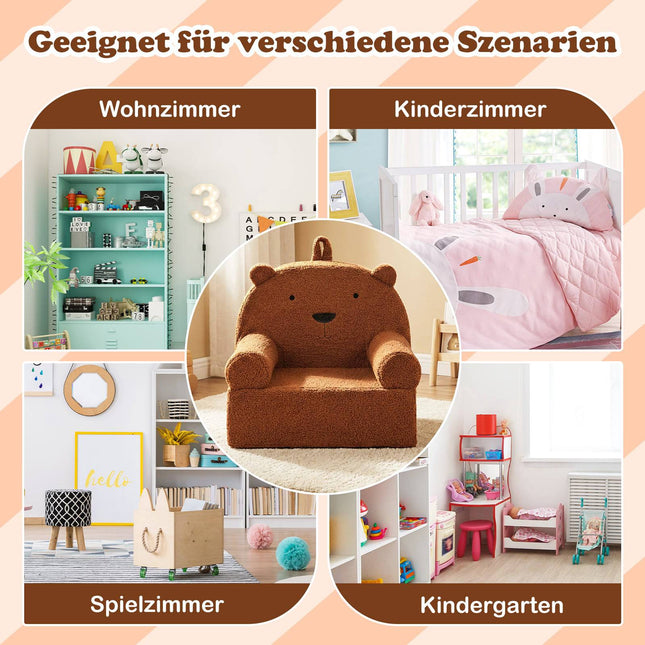 Dětská pohovka se snímatelným potahem teddy fleece, hnědá