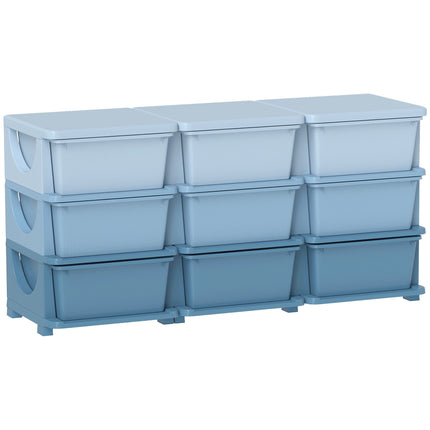 Dětský úložný box, 9 zásuvek, modrý, plast