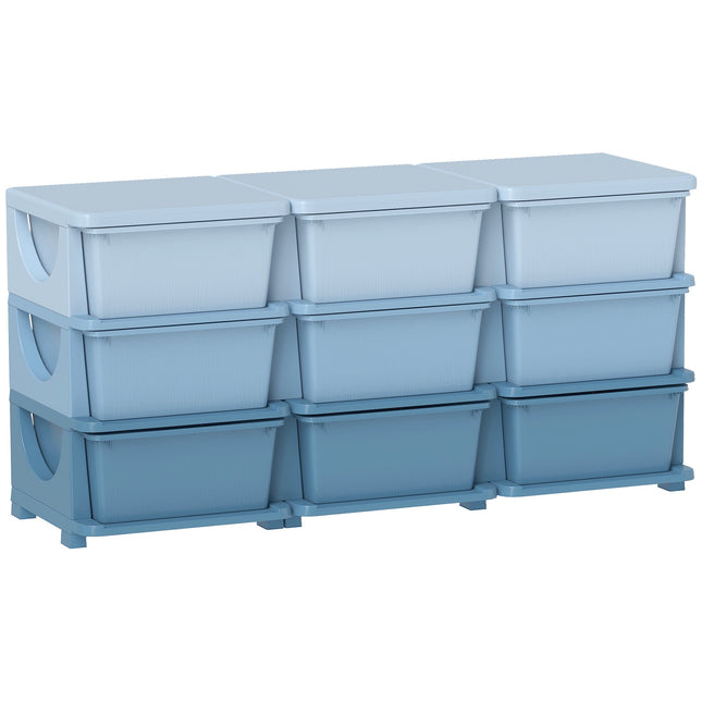 Dětský úložný box, 9 zásuvek, modrý, plast