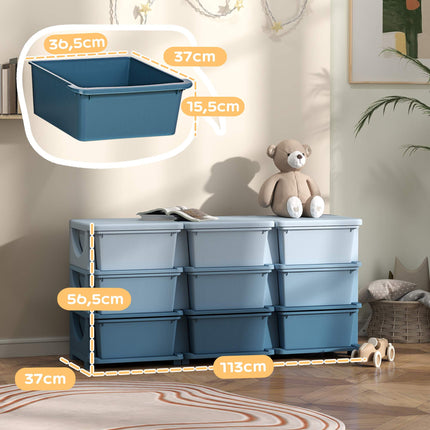Dětský úložný box, 9 zásuvek, modrý, plast