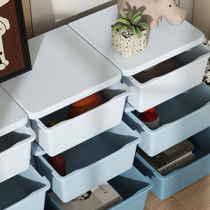Dětský úložný box, 9 zásuvek, modrý, plast