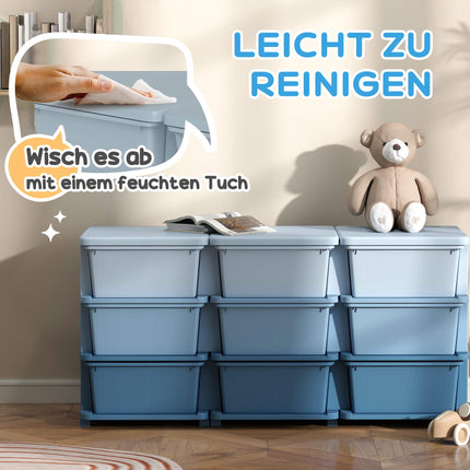 Dětský úložný box, 9 zásuvek, modrý, plast