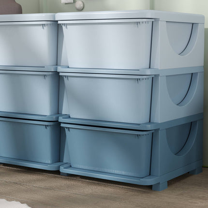 Dětský úložný box, 9 zásuvek, modrý, plast