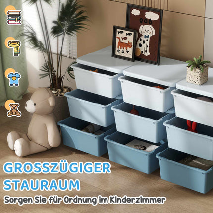 Dětský úložný box, 9 zásuvek, modrý, plast