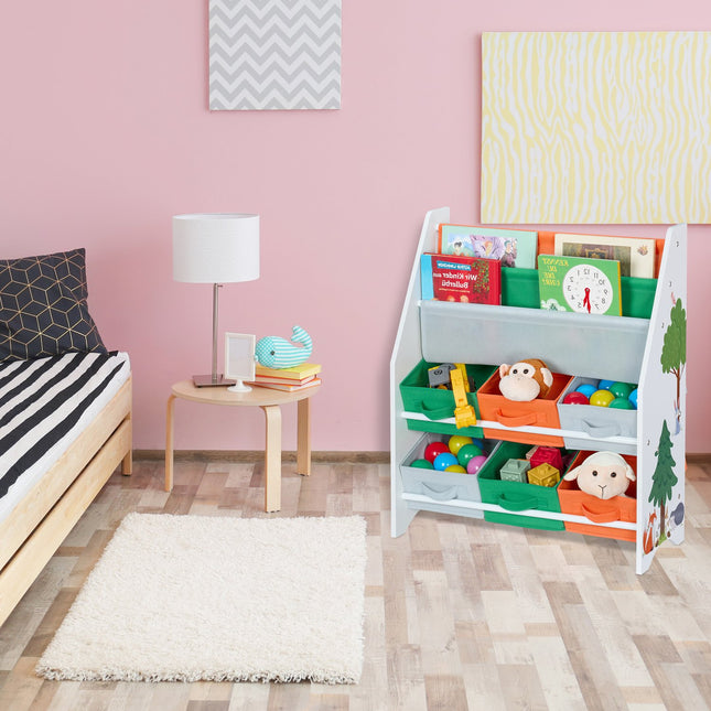 Kinderopbergplank met 6 vakjes en 2 compartimenten