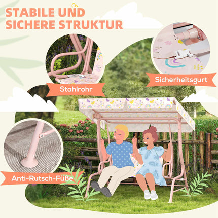 Children's Swing Chair, Steel Frame, 2-Seater, Pink