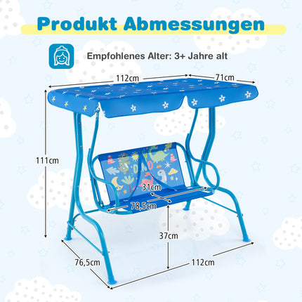 Children's Swing with Adjustable Canopy, Metal Frame, Blue