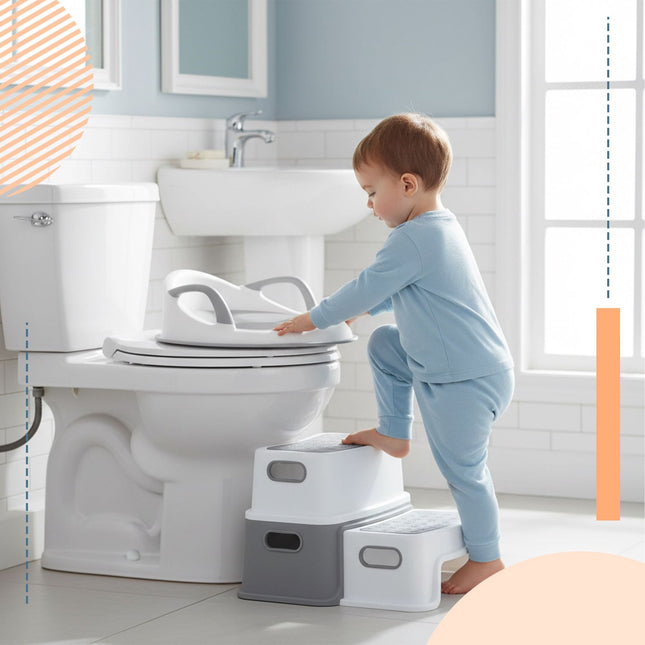 Dětské WC sedátko se schůdky – šedá, bílá