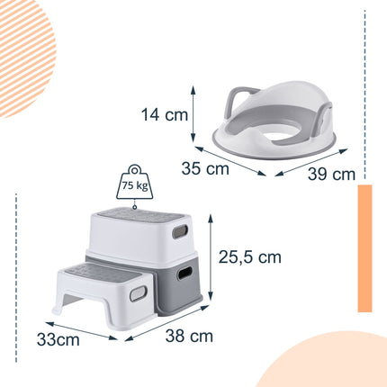 Dětské WC sedátko se schůdky – šedá, bílá