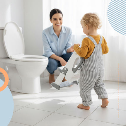 Children's Toilet Seat with Steps, Adjustable, Gray-White
