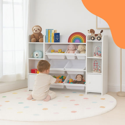 Children's Toy Shelf with 8 Boxes and 3 Shelves