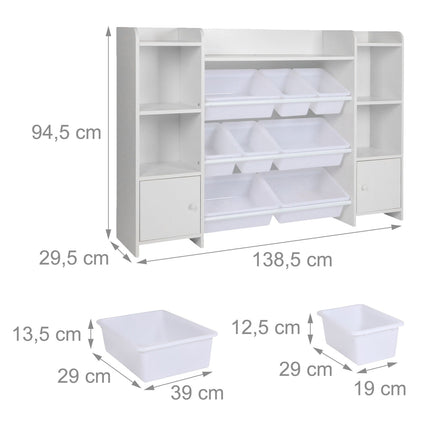 Dětský regál na hračky s 8 boxy a 3 policemi
