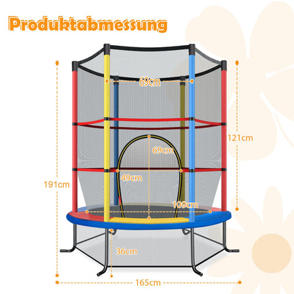 Dětská trampolína s ochrannou sítí, 165cm, nosnost 135kg