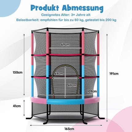 Kinder-Trampolin mit Sicherheitsnetz, 165cm, 200kg Belastbarkeit