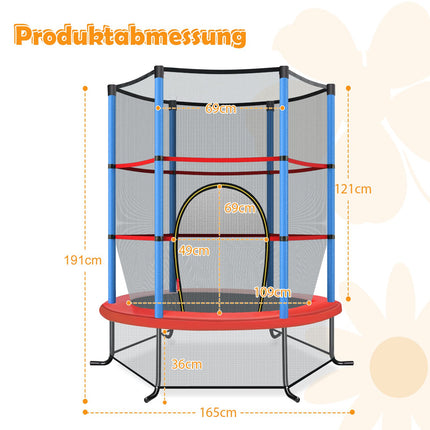 Dětská trampolína s ochrannou sítí, 165cm, modrá