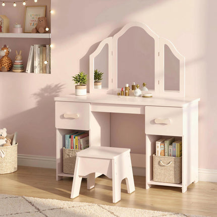 Children's Vanity Table Set with Stool and Mirror, Pink