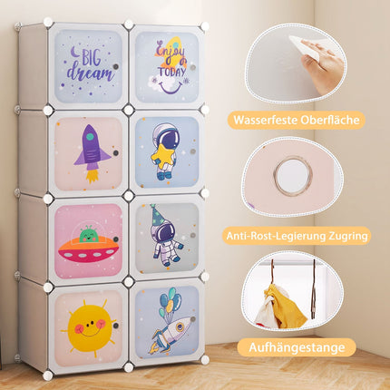 Dětský organizér na oblečení, 8 boxů, bílý, nastavitelný