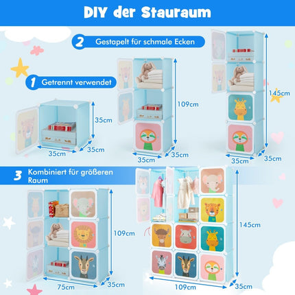 Dětská šatní skříň s 12 boxy, modrá, plast