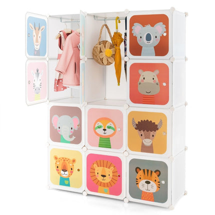 Dětská šatní skříň s 12 boxy, bílá, plast