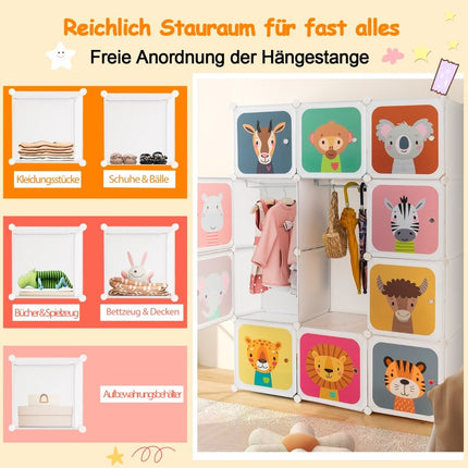 Dětská šatní skříň s 12 boxy, bílá, plast